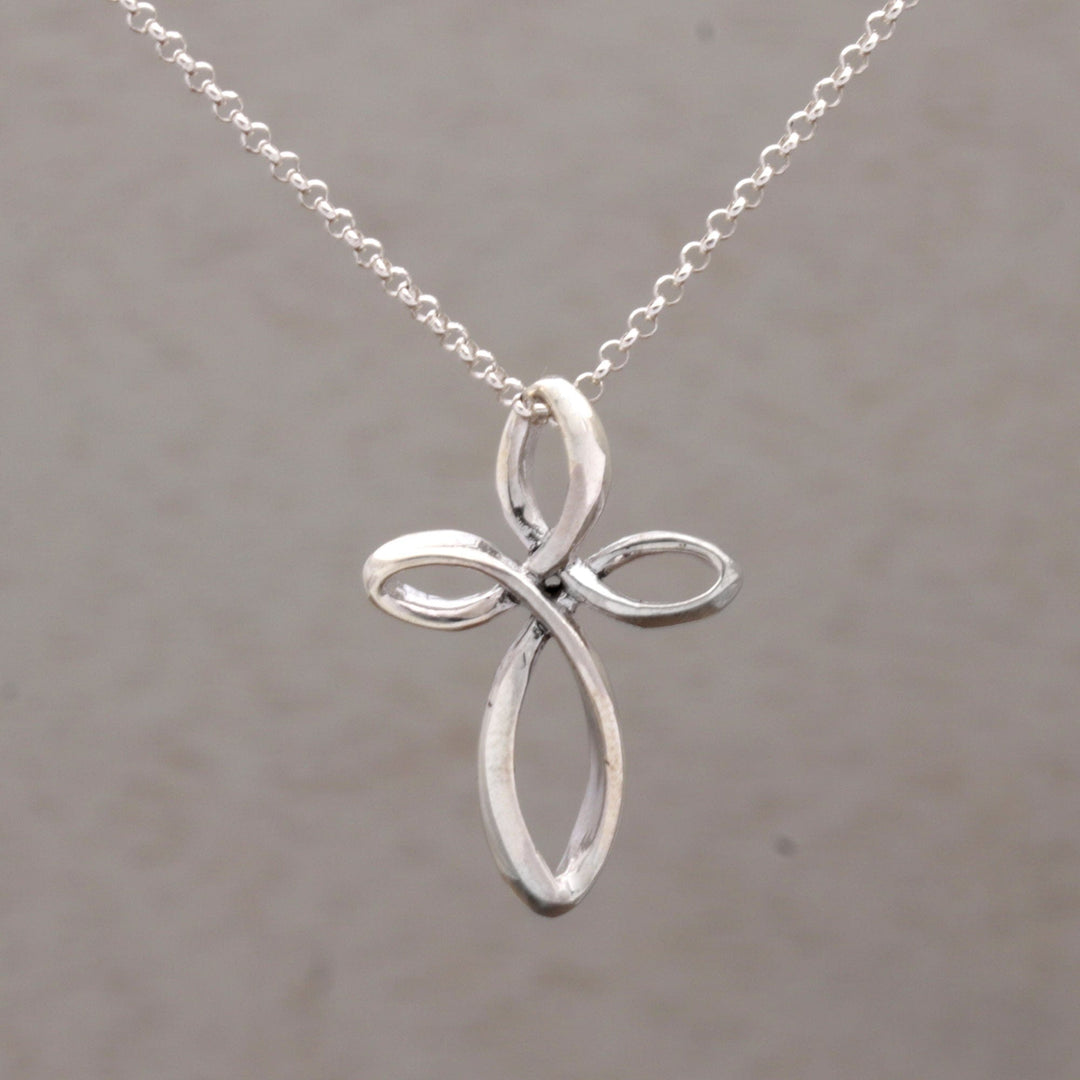 925 Sterling Silver Cross Pendant Necklace from Bali - Cross Loops