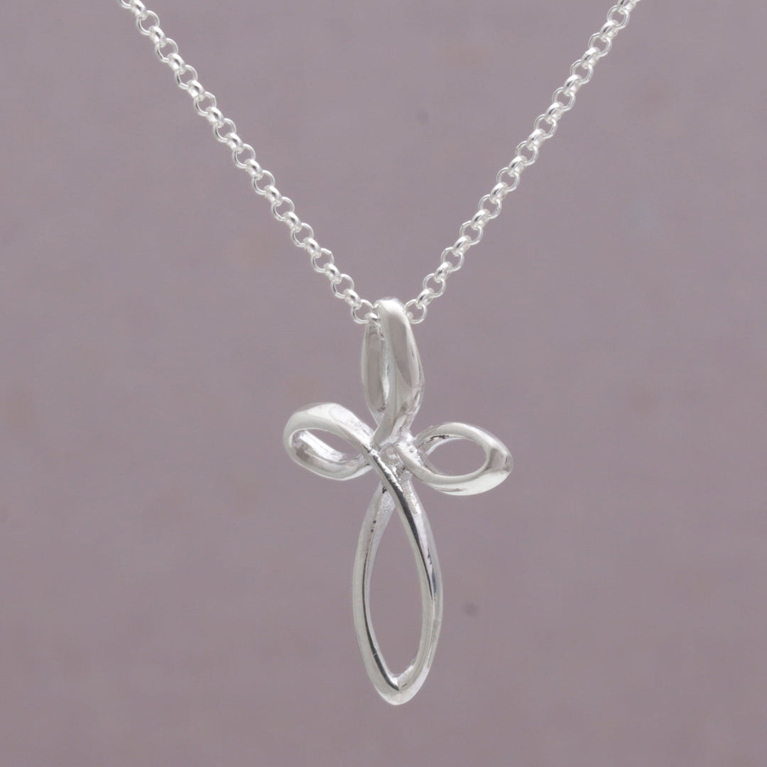 925 Sterling Silver Cross Pendant Necklace from Bali - Cross Loops