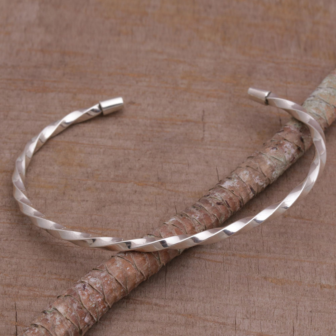 925 Sterling Silver Twisted Cuff Bracelet from Bali - Shimmering Twist