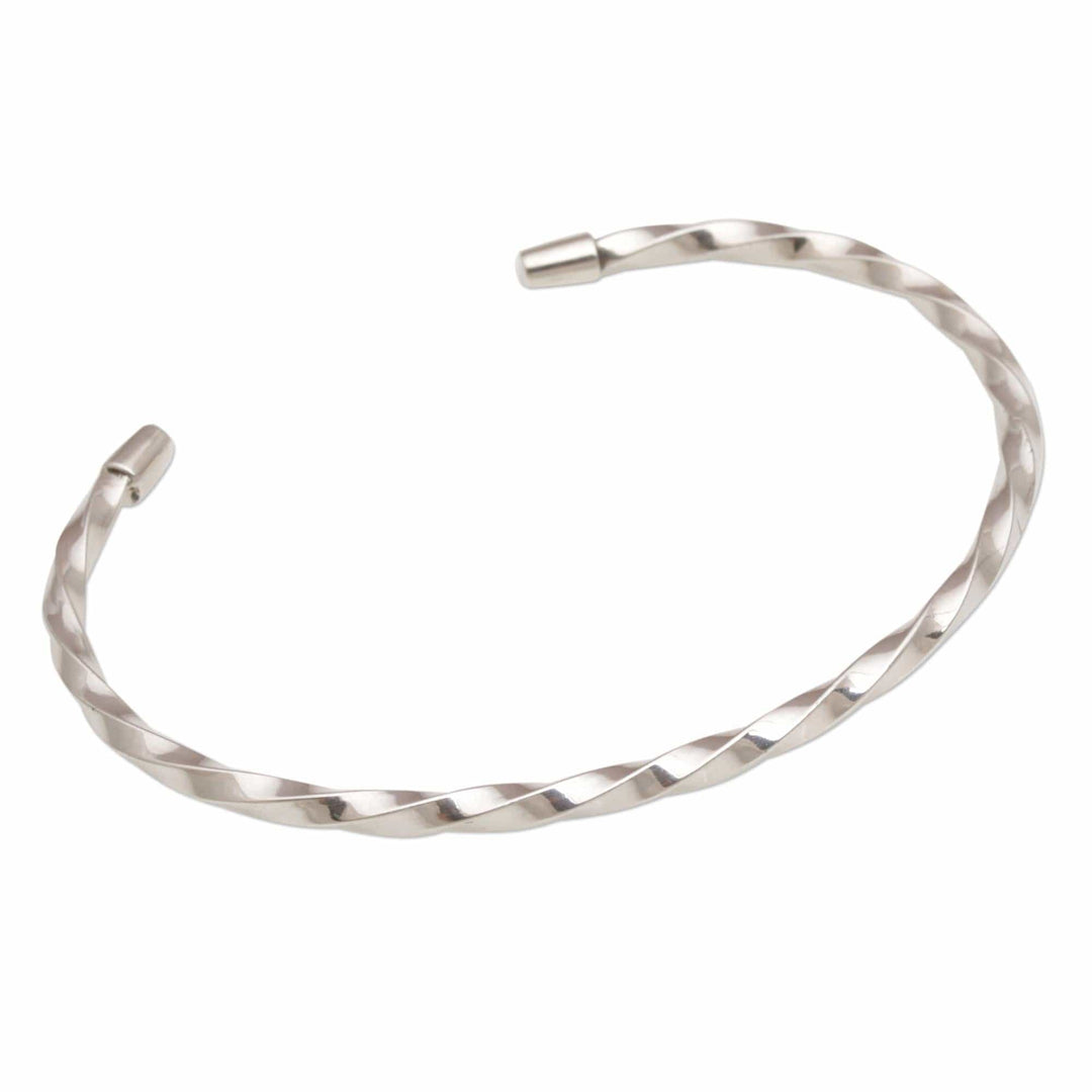 925 Sterling Silver Twisted Cuff Bracelet from Bali - Shimmering Twist