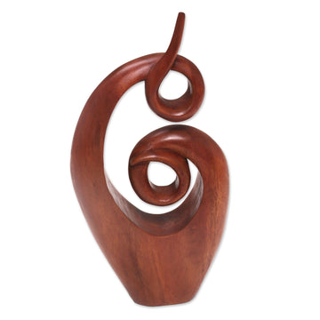 Handcrafted Suar Wood Abstract Sculpture from Bali - Twirling Together