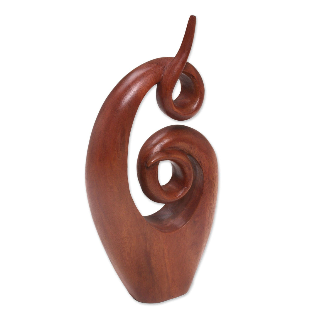 Handcrafted Suar Wood Abstract Sculpture from Bali - Twirling Together