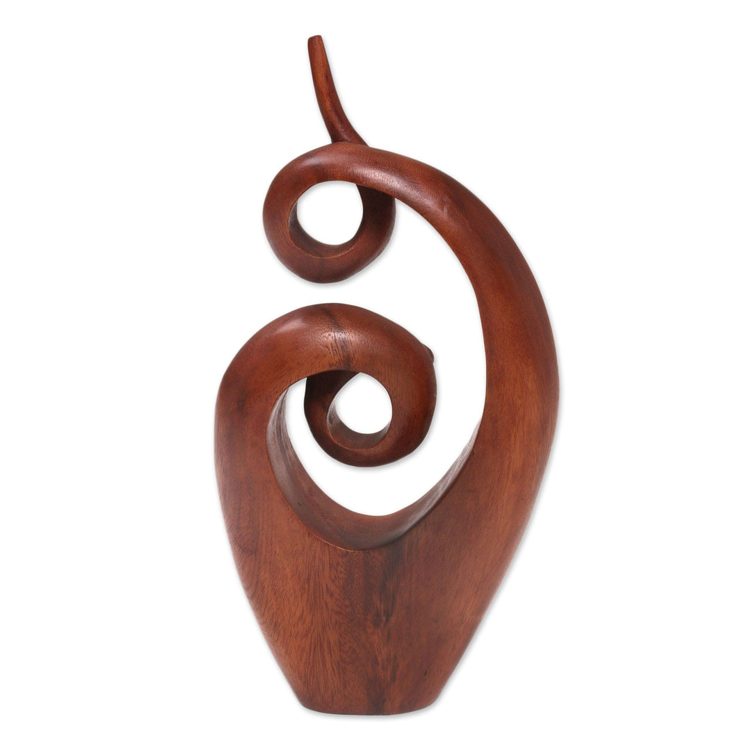Handcrafted Suar Wood Abstract Sculpture from Bali - Twirling Together