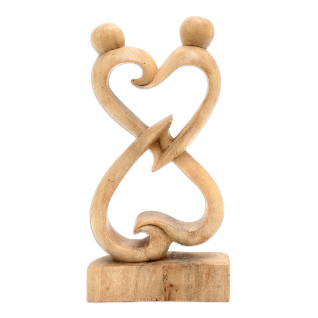 Abstract Crocodile Wood Statuette of Loving Couple from Bali - Balanced Hearts