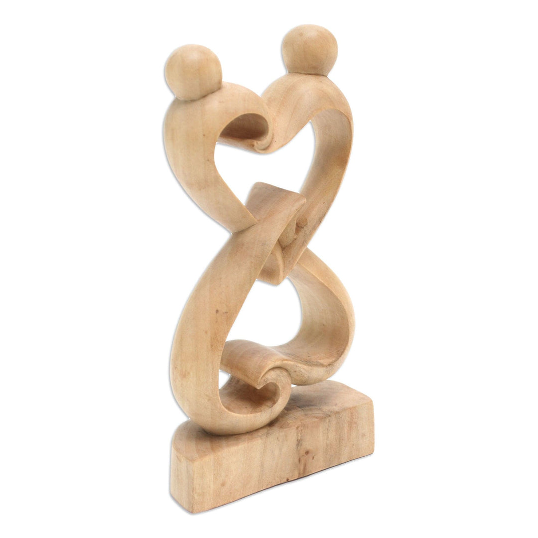 Abstract Crocodile Wood Statuette of Loving Couple from Bali - Balanced Hearts