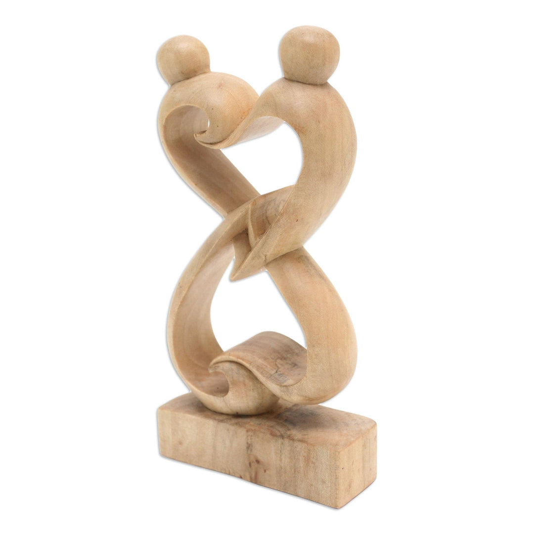 Abstract Crocodile Wood Statuette of Loving Couple from Bali - Balanced Hearts