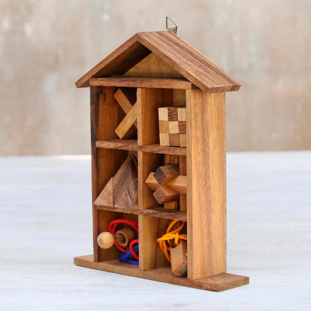 Six Rain Tree Wood Puzzles with Box from Thailand - Household Challenge