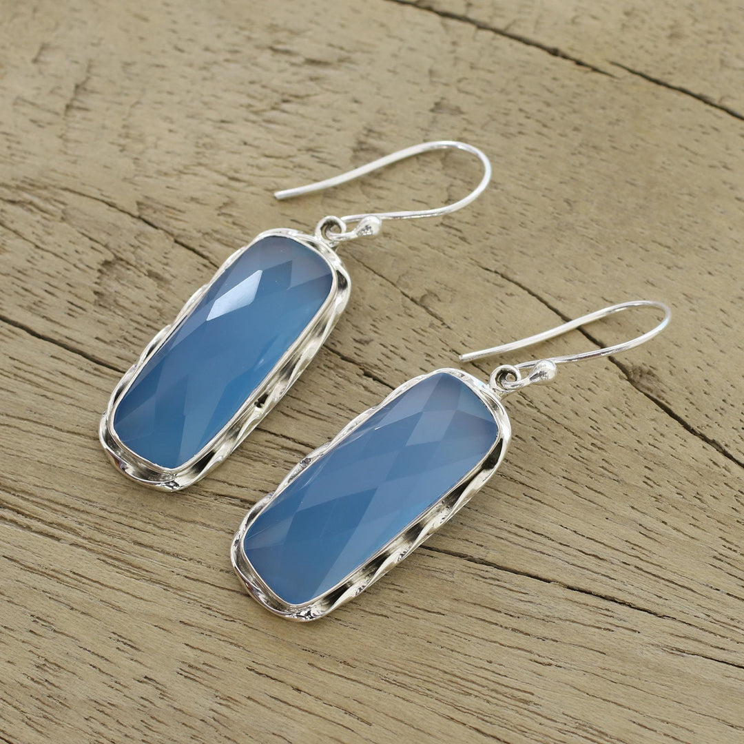 Blue Chalcedony and Sterling Silver Dangle Earrings - Sea of Blue