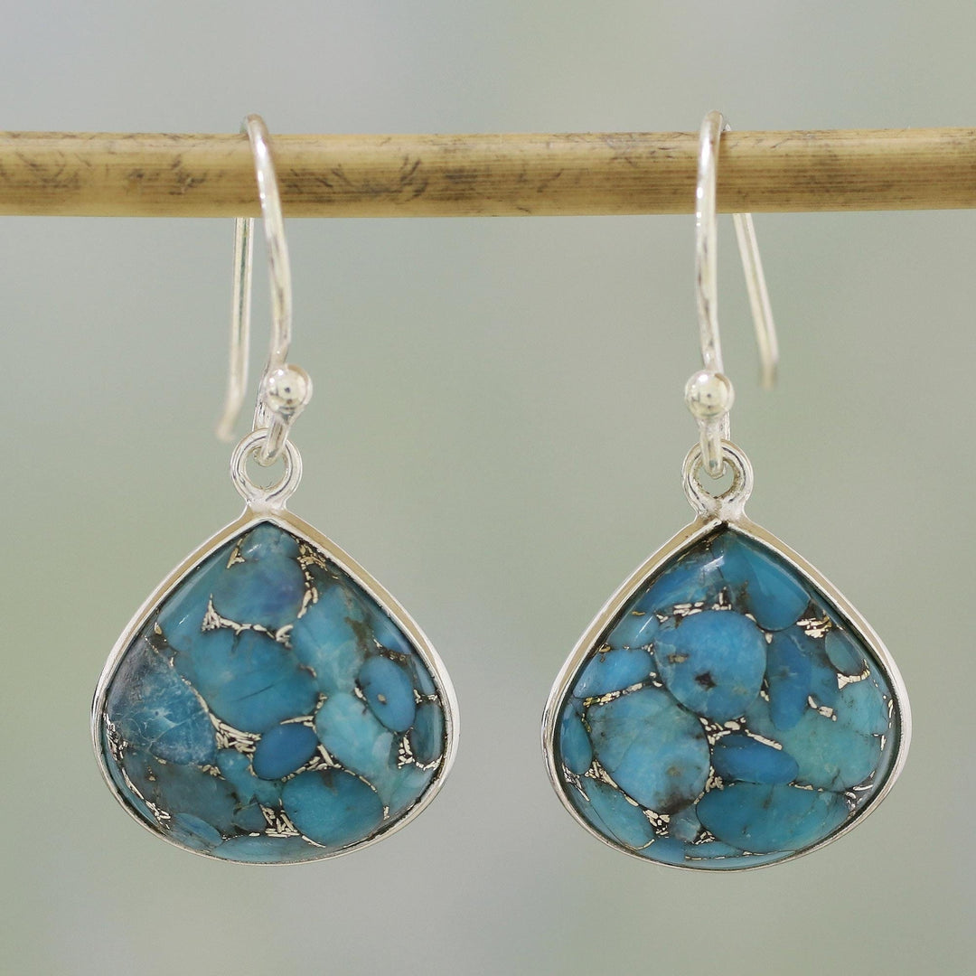 Sterling Silver and Composite Turquoise Earrings from India - Dancing Soul