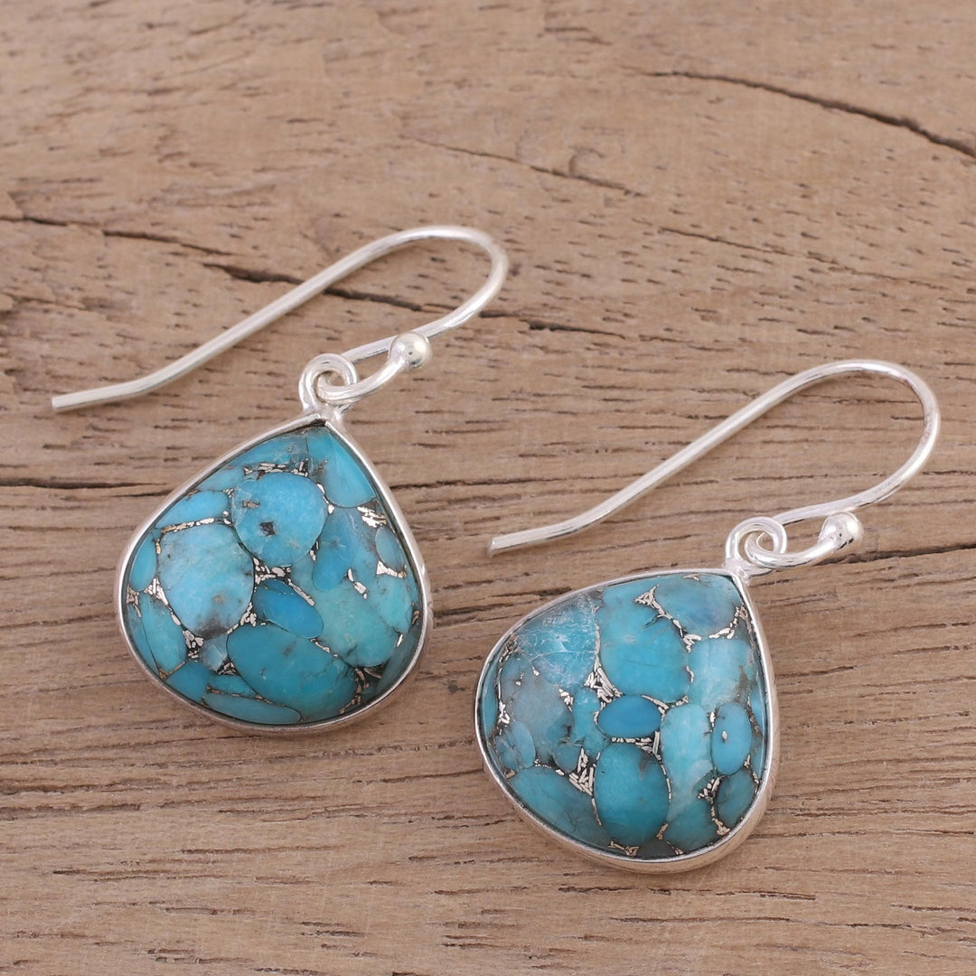 Sterling Silver and Composite Turquoise Earrings from India - Dancing Soul