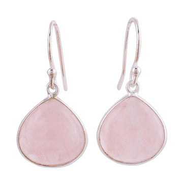 Rose Quartz and Sterling Silver Dangle Earrings from India - Dancing Soul