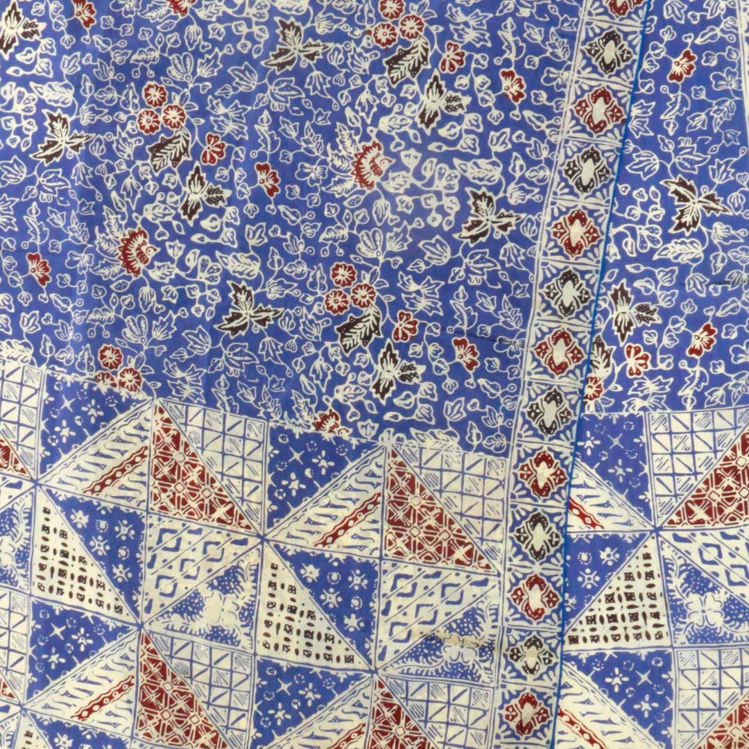 Batik Silk Shawl with Indigo Floral Motifs from Bali - Orchid Temple in Indigo