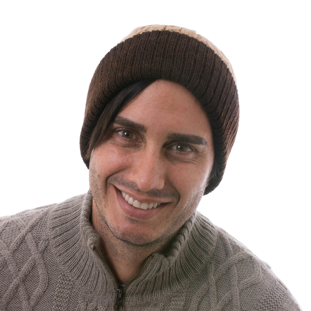 Knit 100% Alpaca Hat in Tan and Mahogany from Peru - Warm Braids in Tan