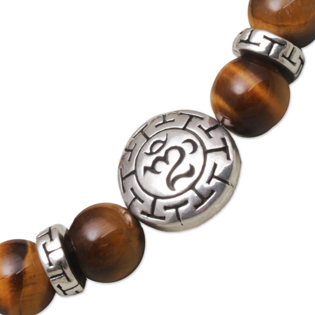 Tiger's Eye Beaded Om Stretch Bracelet from Bali - Temesir Om