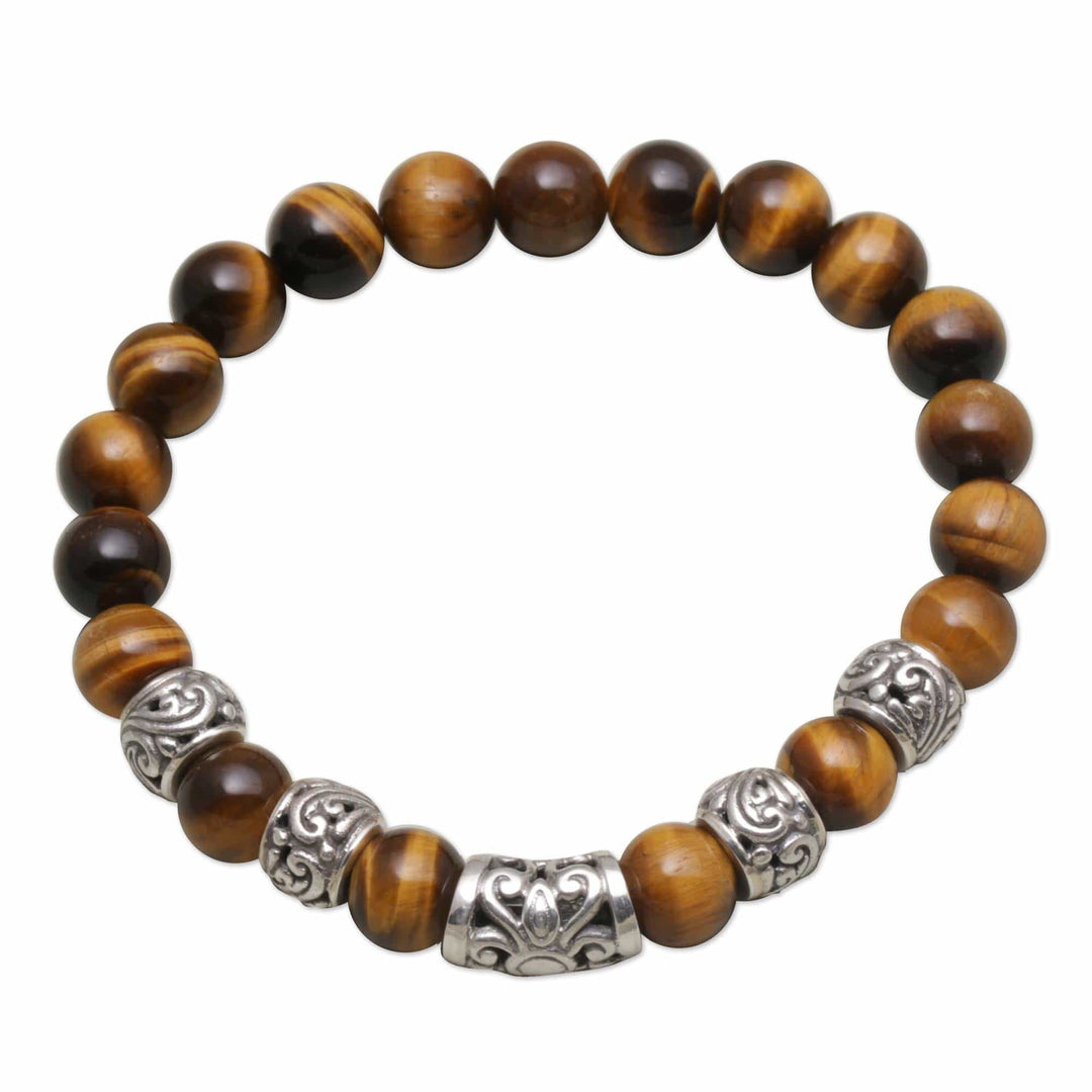 Tiger's Eye Beaded Stretch Bracelet from Bali - Earthen Temple