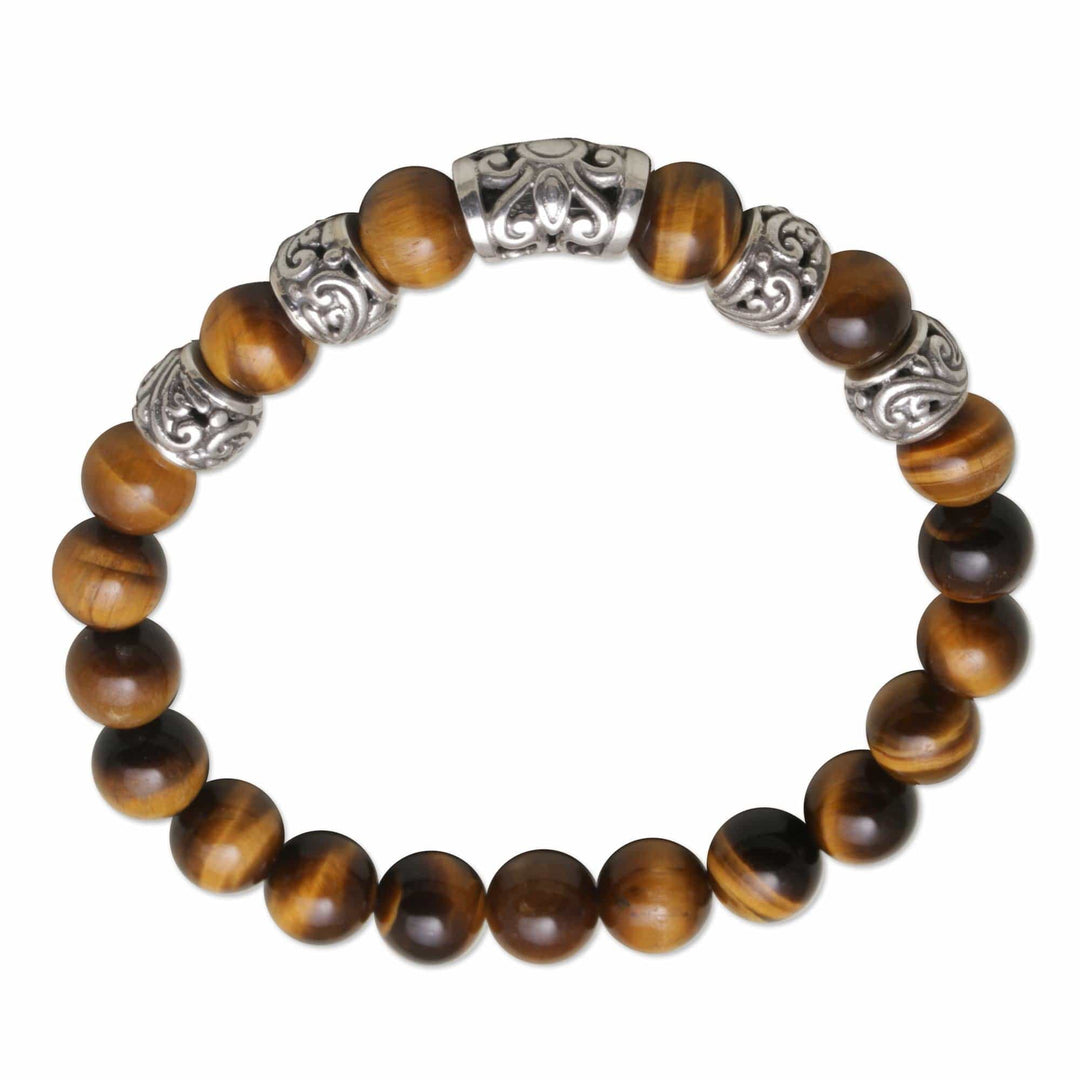 Tiger's Eye Beaded Stretch Bracelet from Bali - Earthen Temple