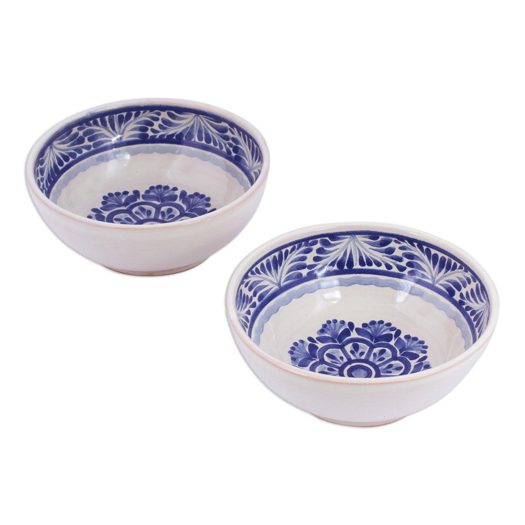 Two Hand-Painted Majolica Ceramic Floral Bowls from Mexico - Floral Tradition