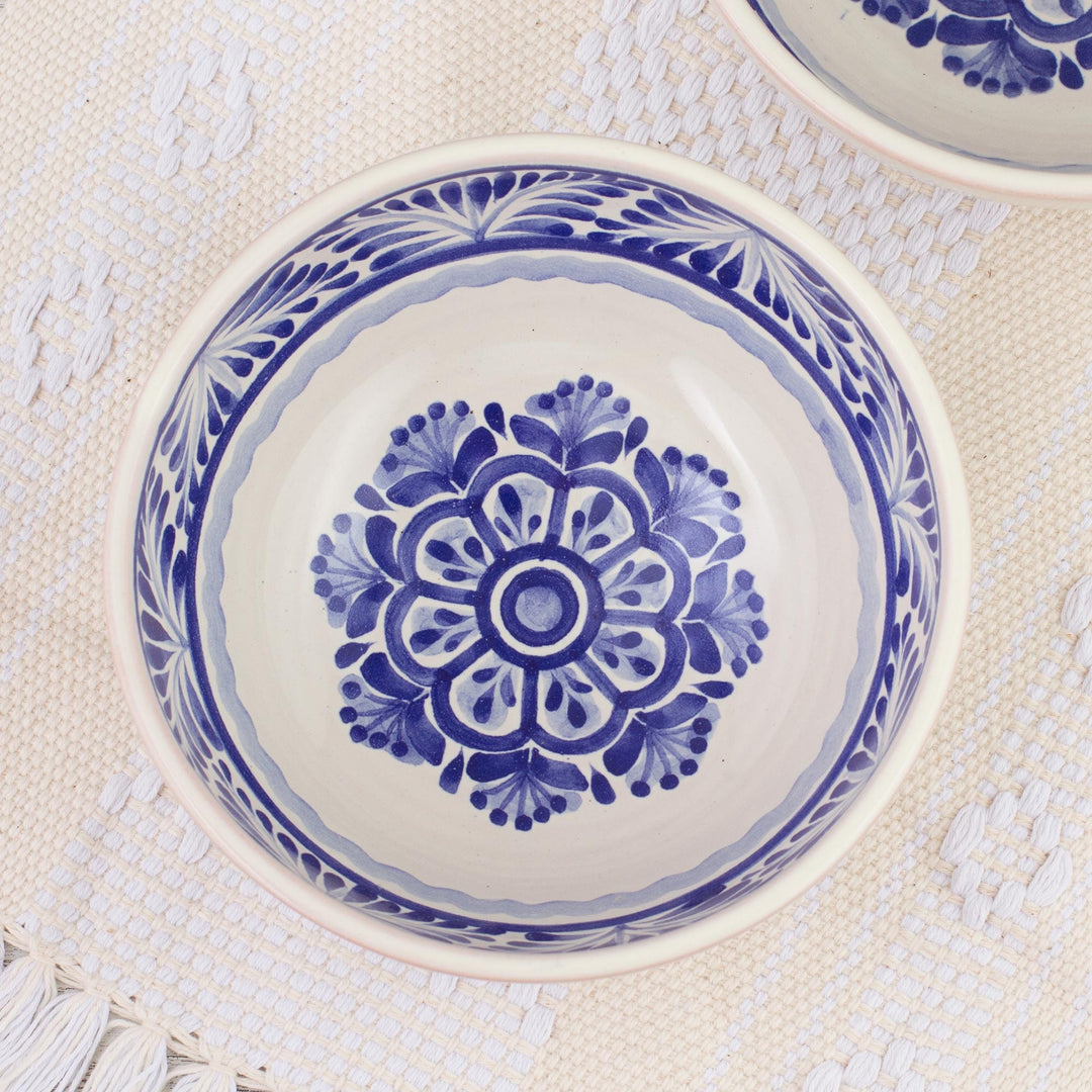 Two Hand-Painted Majolica Ceramic Floral Bowls from Mexico - Floral Tradition