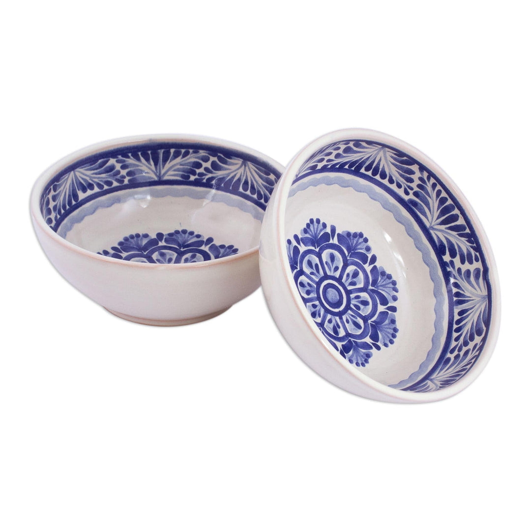 Two Hand-Painted Majolica Ceramic Floral Bowls from Mexico - Floral Tradition