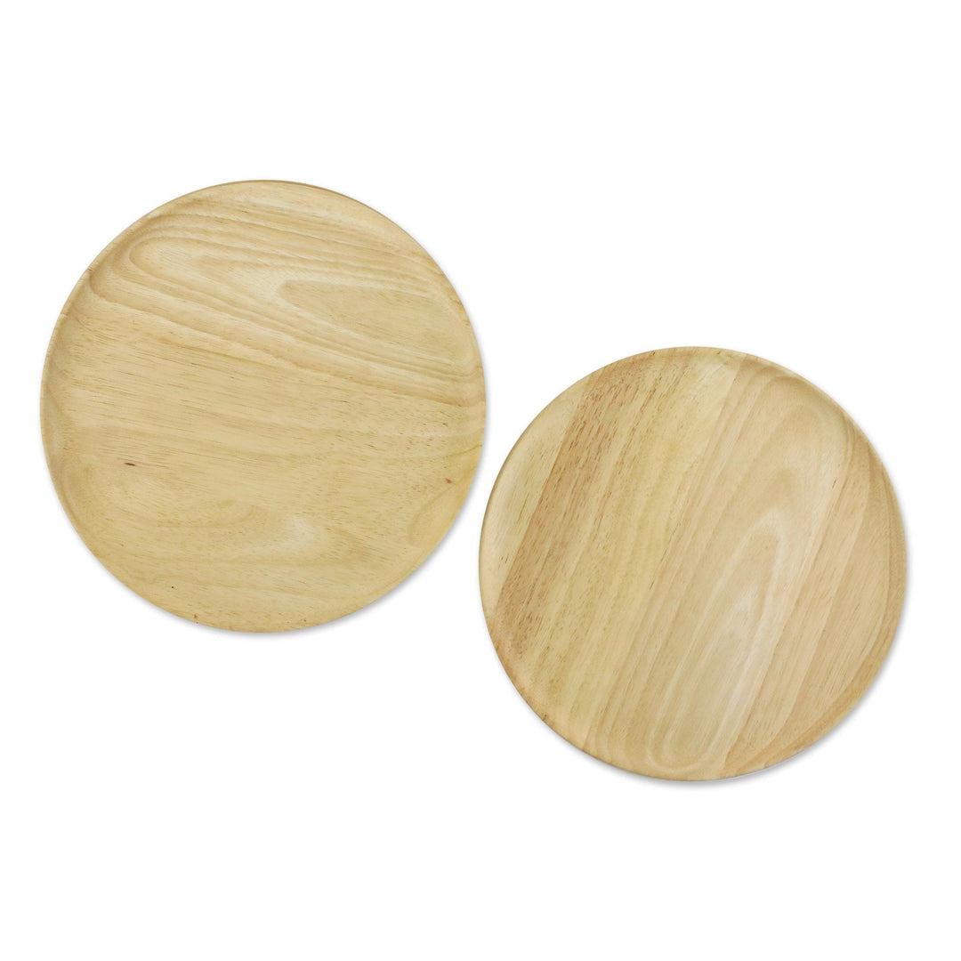 Four Handcrafted Round Rubberwood Plates from Thailand - Circle Delight