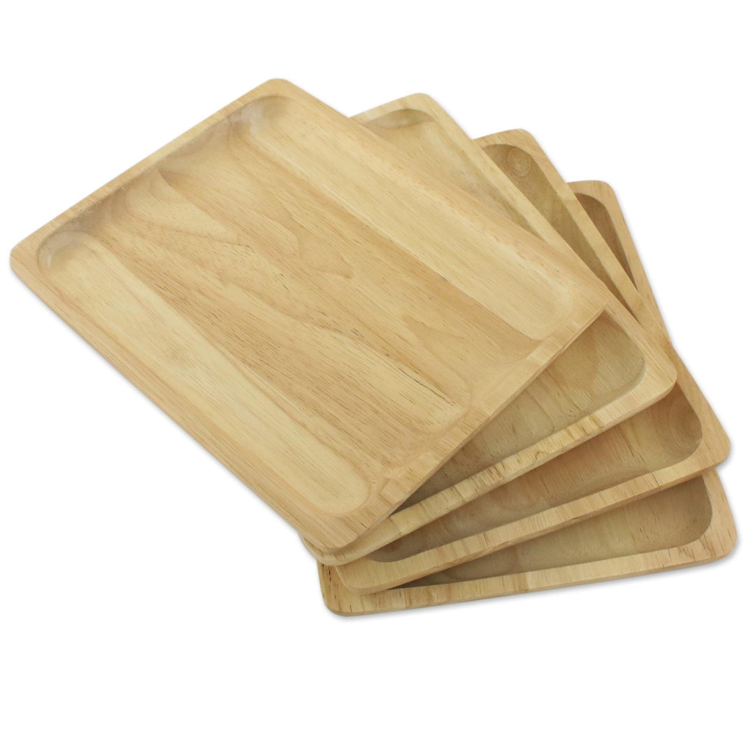 Four Handmade Rubberwood Plates from Thailand - Family Party