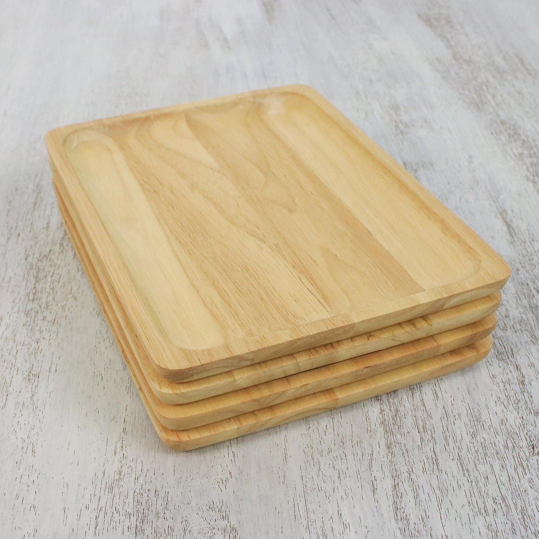Four Handmade Rubberwood Plates from Thailand - Family Party