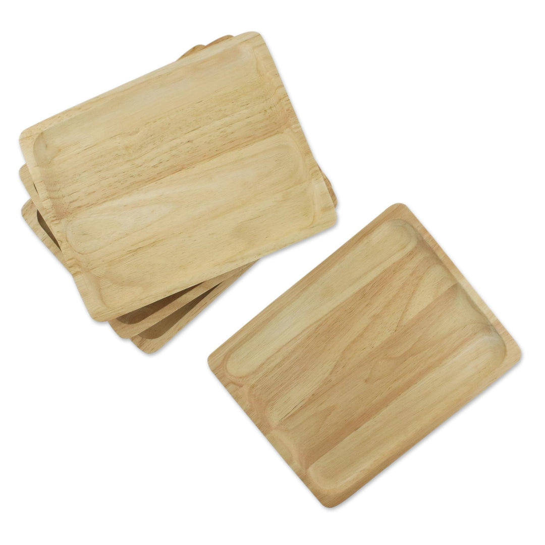 Four Handmade Rubberwood Plates from Thailand - Family Party