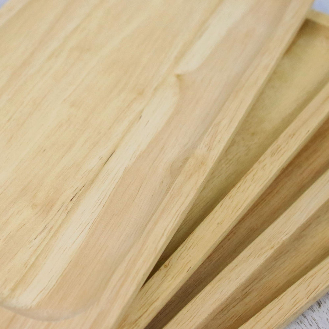 Four Handcrafted Rubberwood Serving Plates from Thailand - Fun Meal