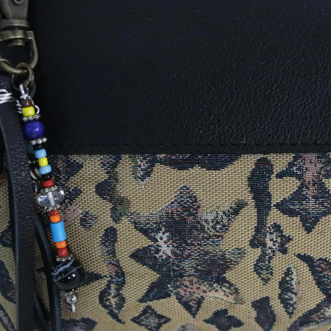 Leather Accent Silk Wristlet in Beige from Thailand - Casually Exotic