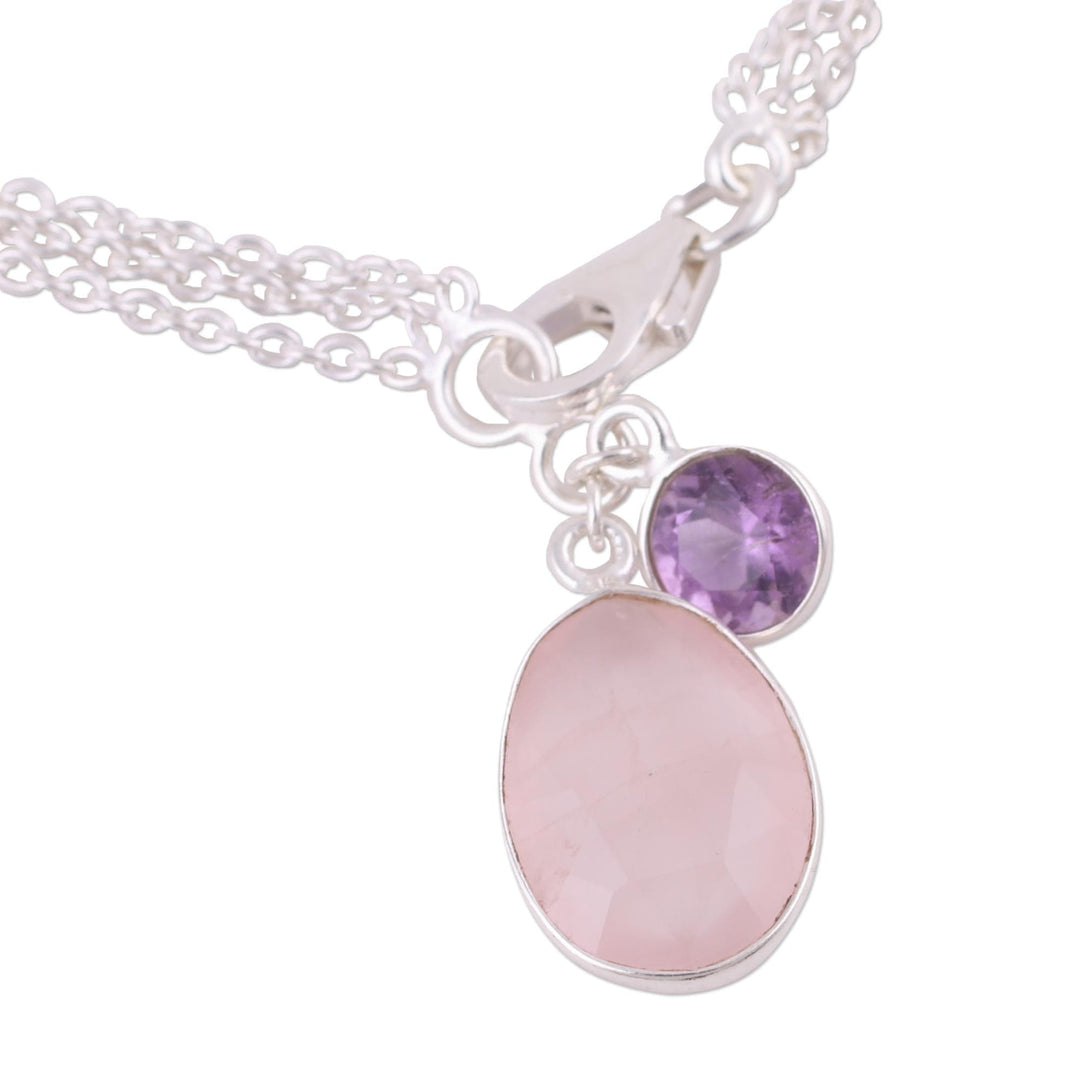 Rose Quartz and Amethyst Charm Bracelet from India - Twinkling Harmony