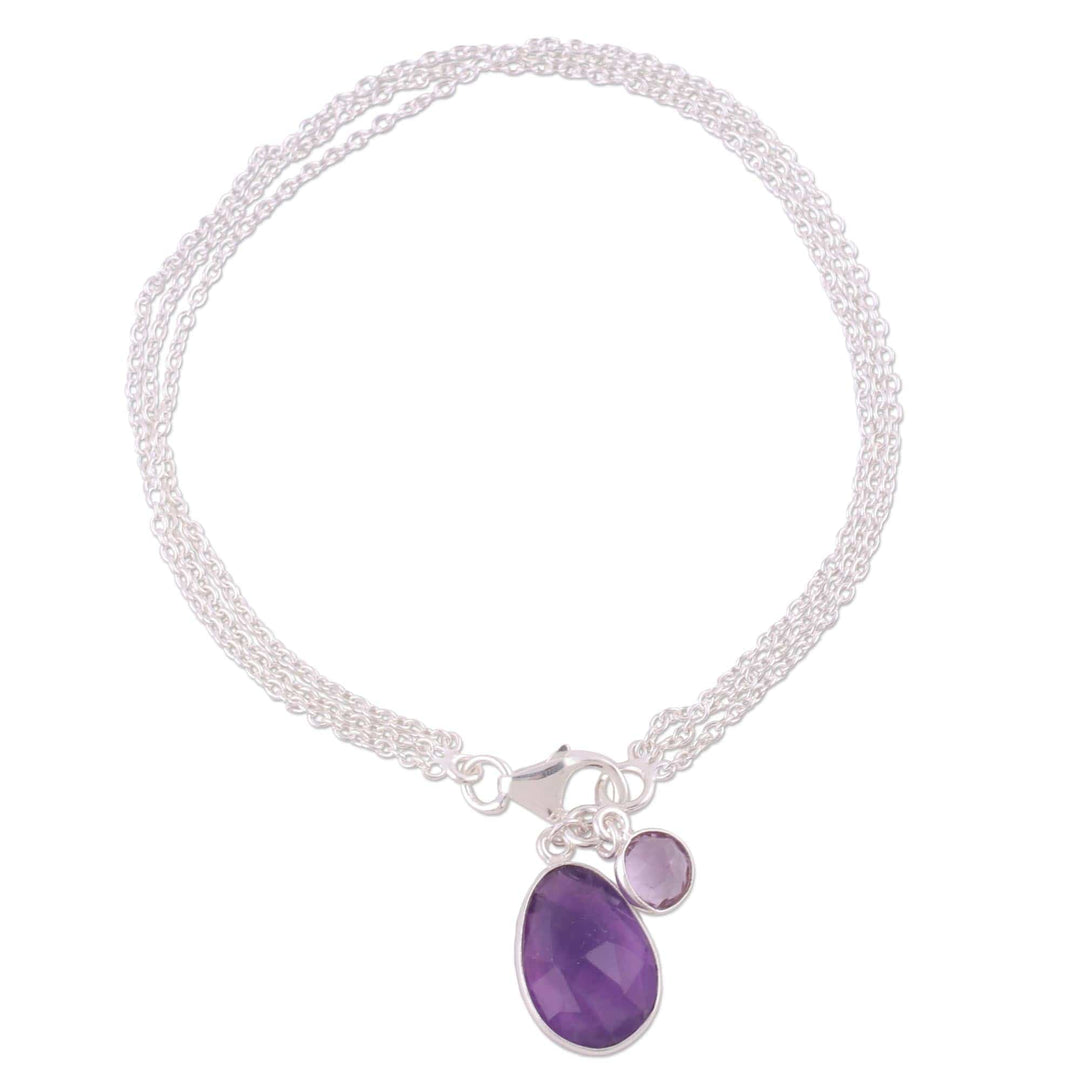 Amethyst and Sterling Silver Charm Bracelet from India - Twinkling Harmony