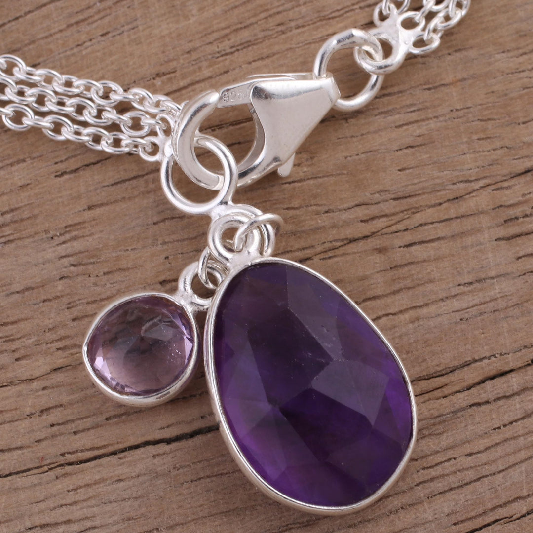 Amethyst and Sterling Silver Charm Bracelet from India - Twinkling Harmony