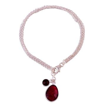 Ruby and Garnet Sterling Silver Charm Bracelet from India - Twinkling Harmony