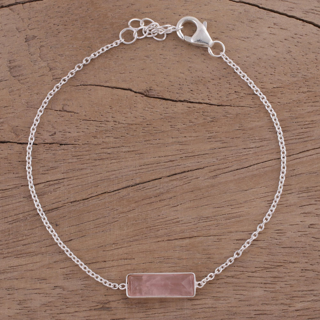 Rose Quartz and 925 Silver Pendant Bracelet - Elegant Prism