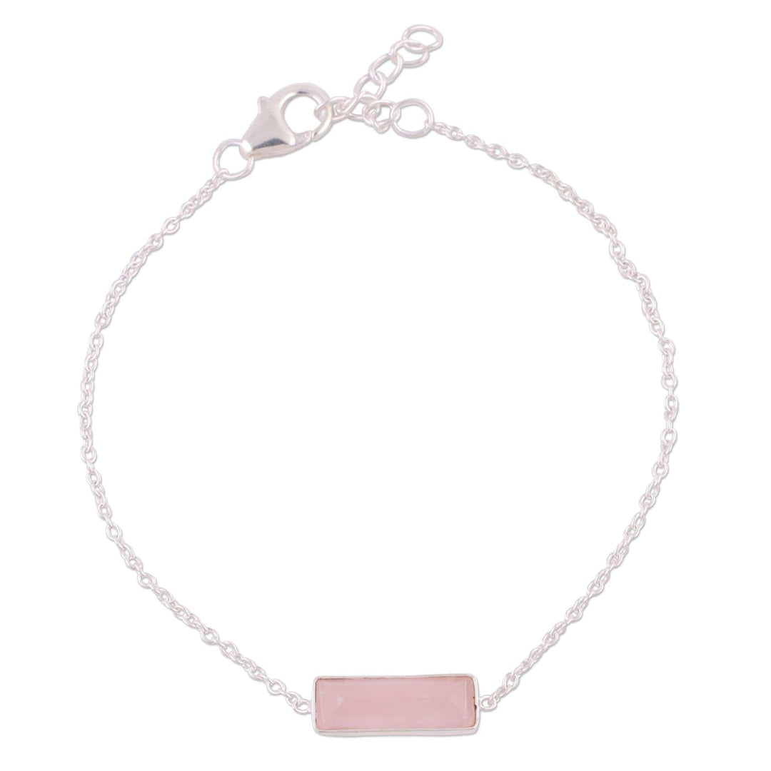 Rose Quartz and 925 Silver Pendant Bracelet - Elegant Prism