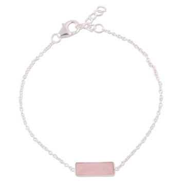 Rose Quartz and 925 Silver Pendant Bracelet - Elegant Prism