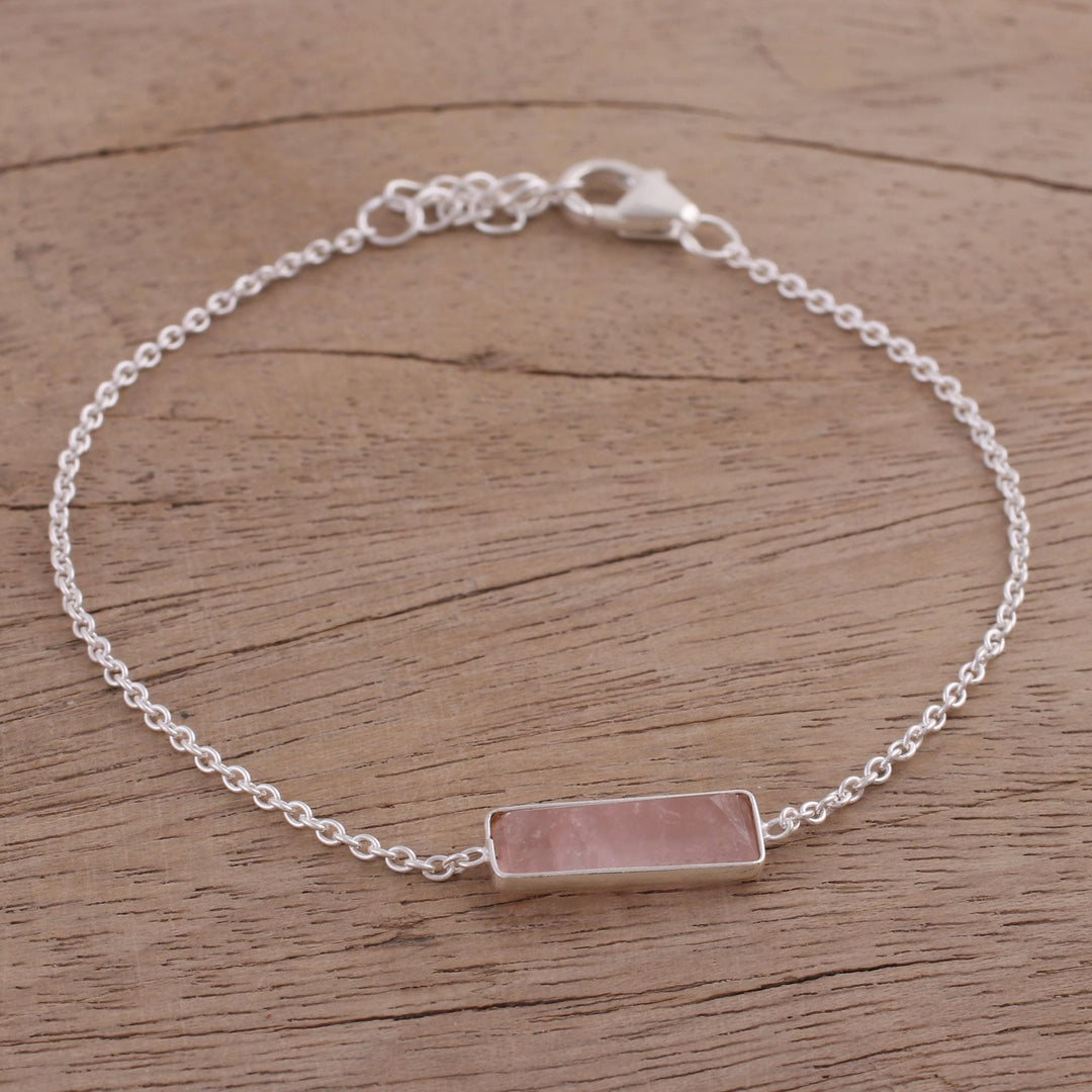 Rose Quartz and 925 Silver Pendant Bracelet - Elegant Prism