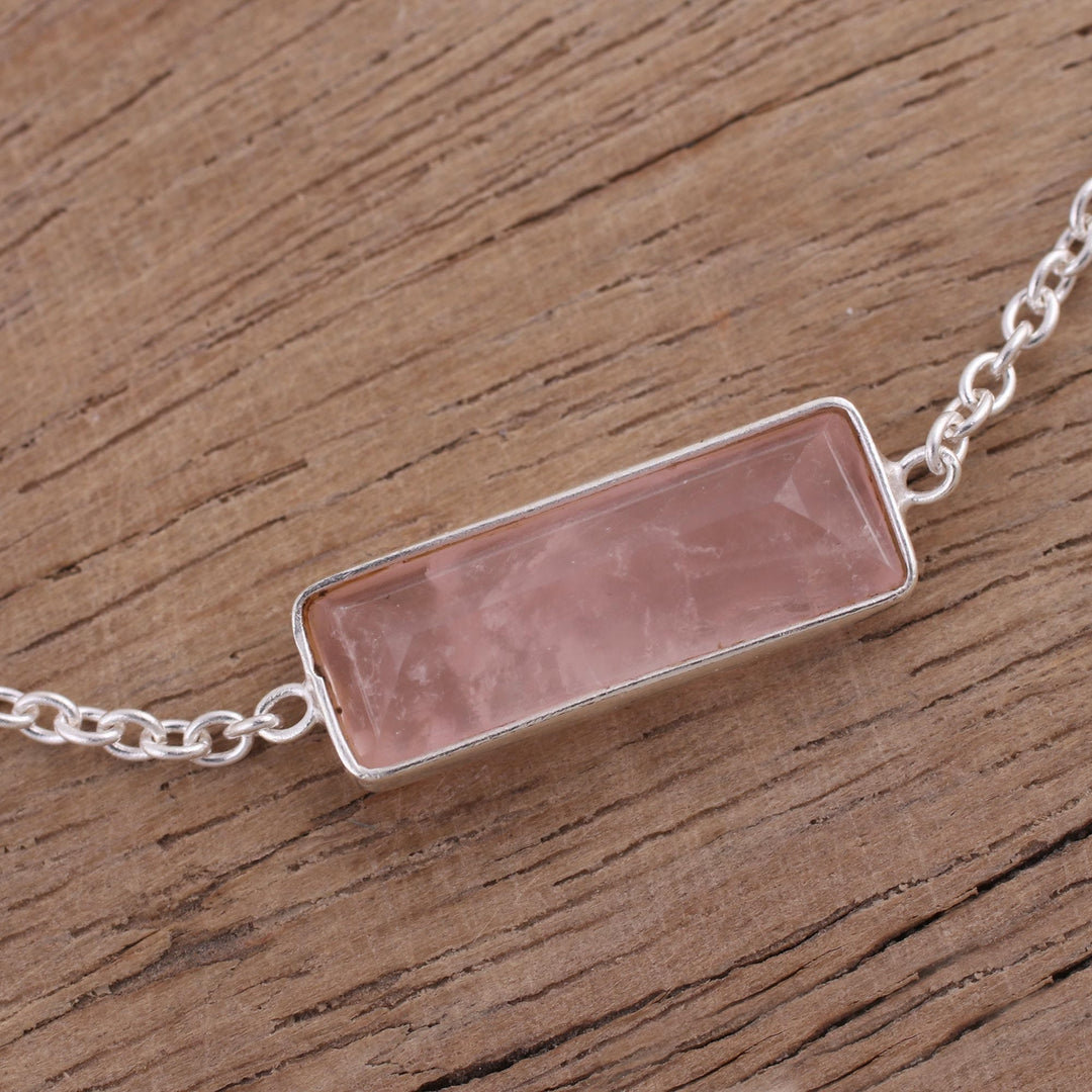 Rose Quartz and 925 Silver Pendant Bracelet - Elegant Prism
