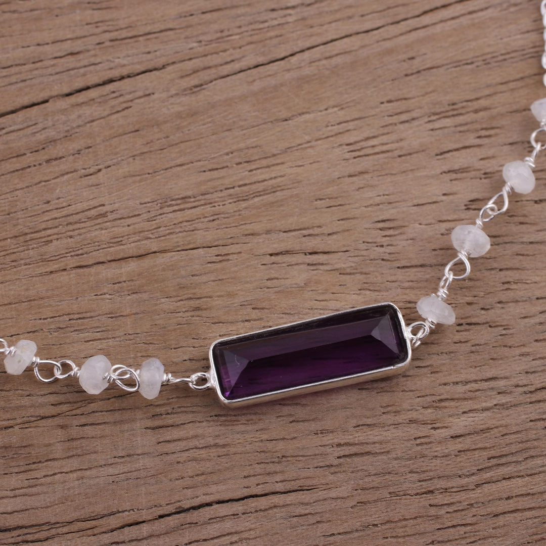 Amethyst and Rainbow Moonstone Pendant Bracelet - Magical Prism