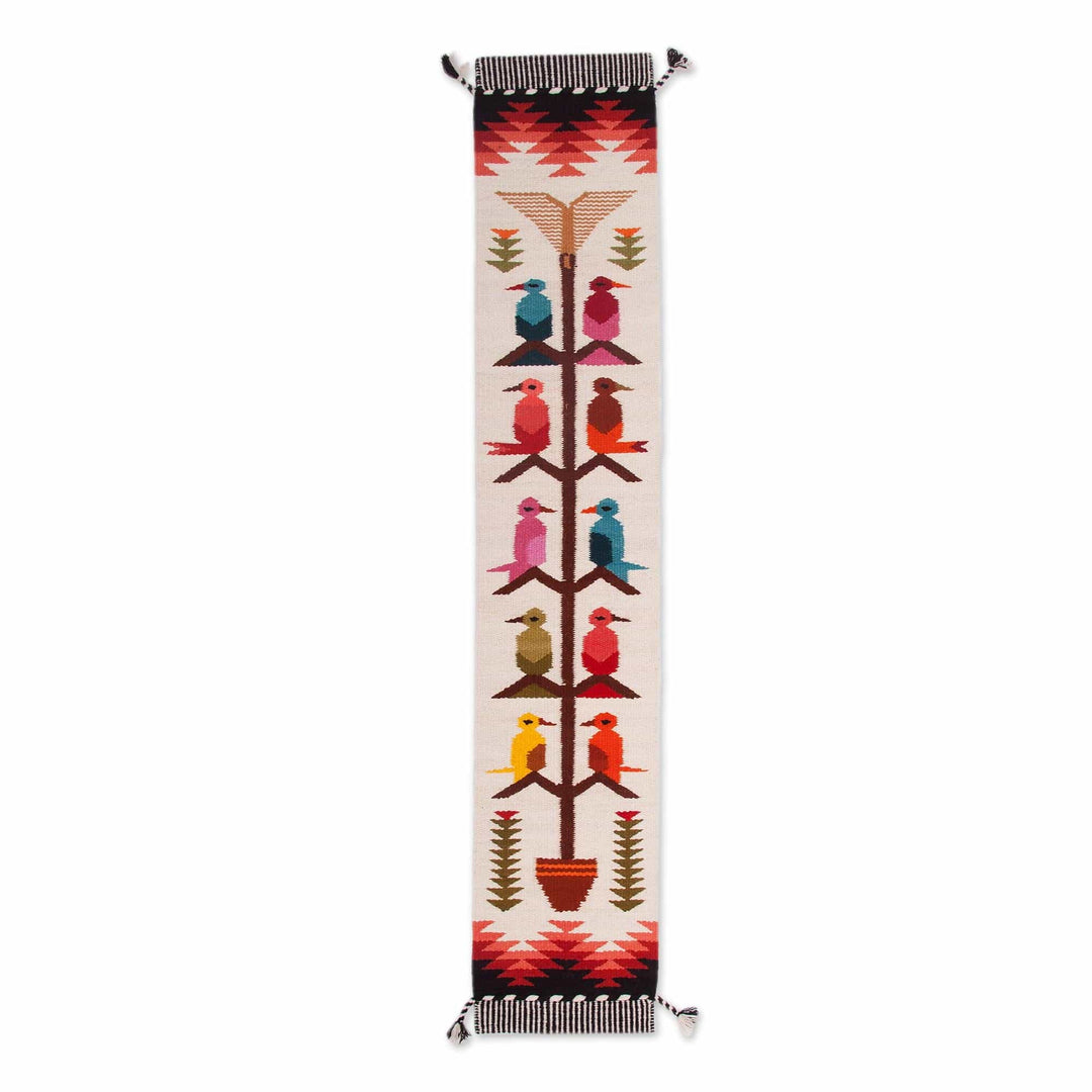 Handwoven Wool Blend Bird-Themed Table Runner from Peru - Songs of the Countryside