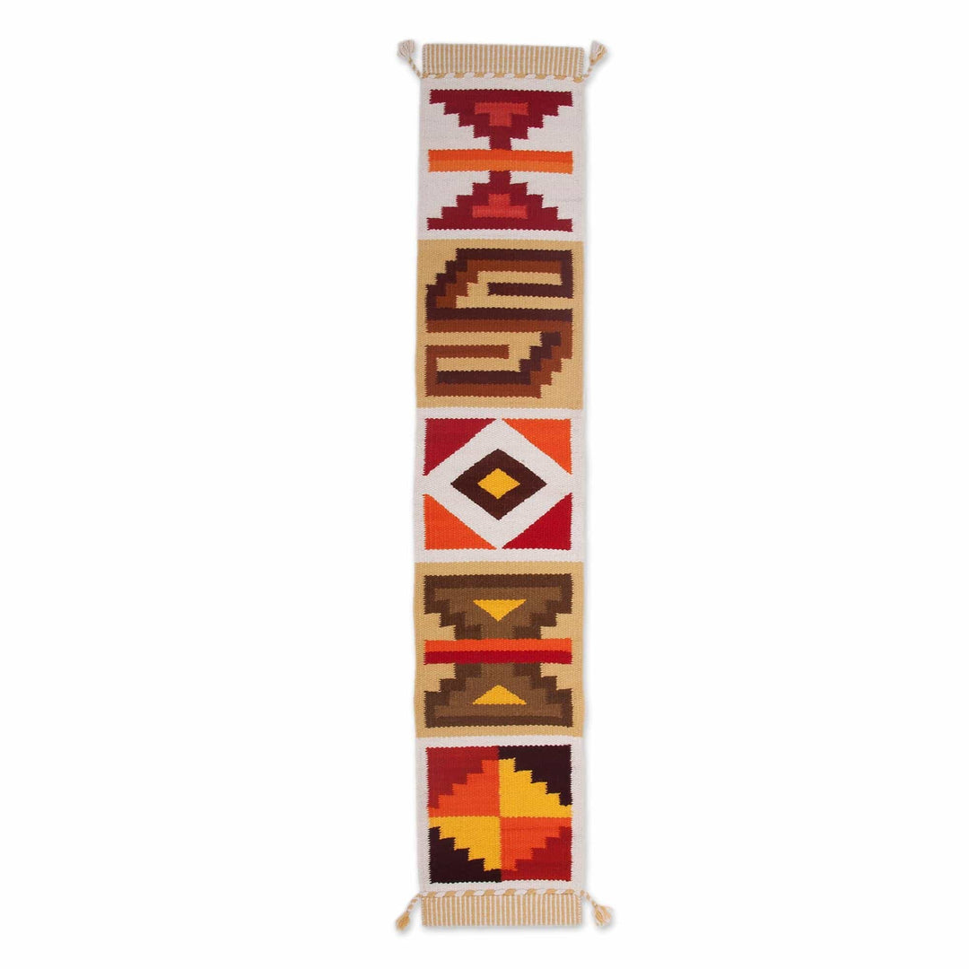 Handwoven Wool Blend Table Runner with Geometric Motifs - Style of the Andes