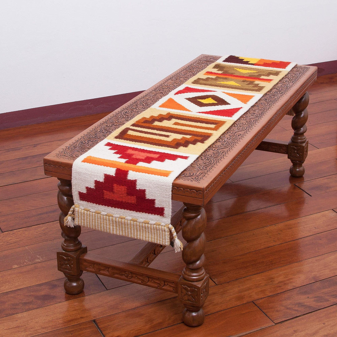 Handwoven Wool Blend Table Runner with Geometric Motifs - Style of the Andes