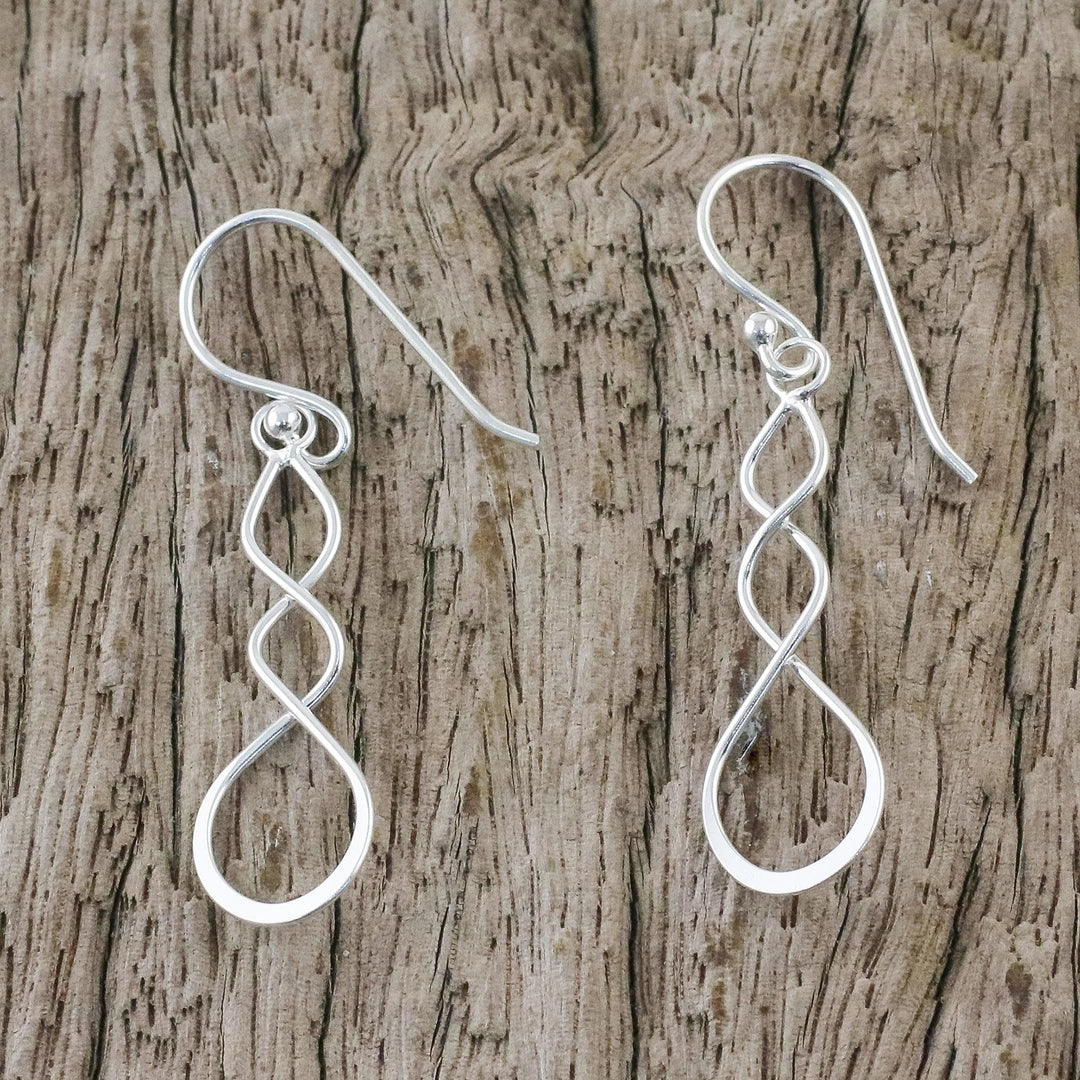 Sterling Silver Twisting Dangle Earrings from Thailand - Droplet Twist