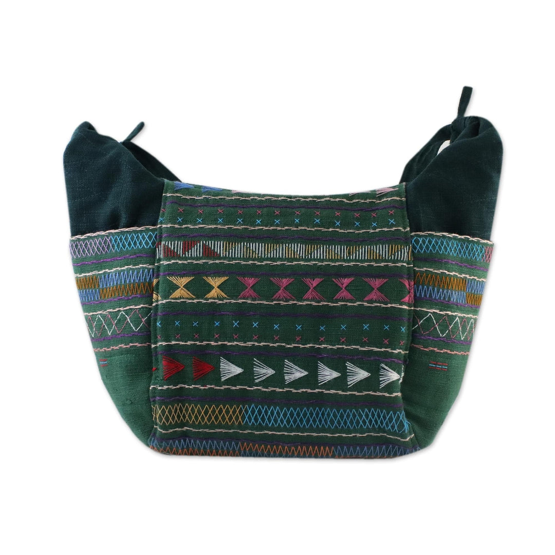 Handwoven Cotton Hill Tribe Hobo Bag in Moss from Thailand - Moss Hill Tribe Carnival