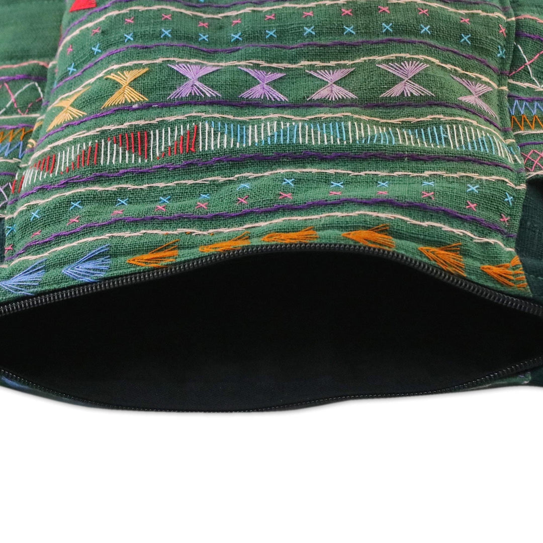 Handwoven Cotton Hill Tribe Hobo Bag in Moss from Thailand - Moss Hill Tribe Carnival