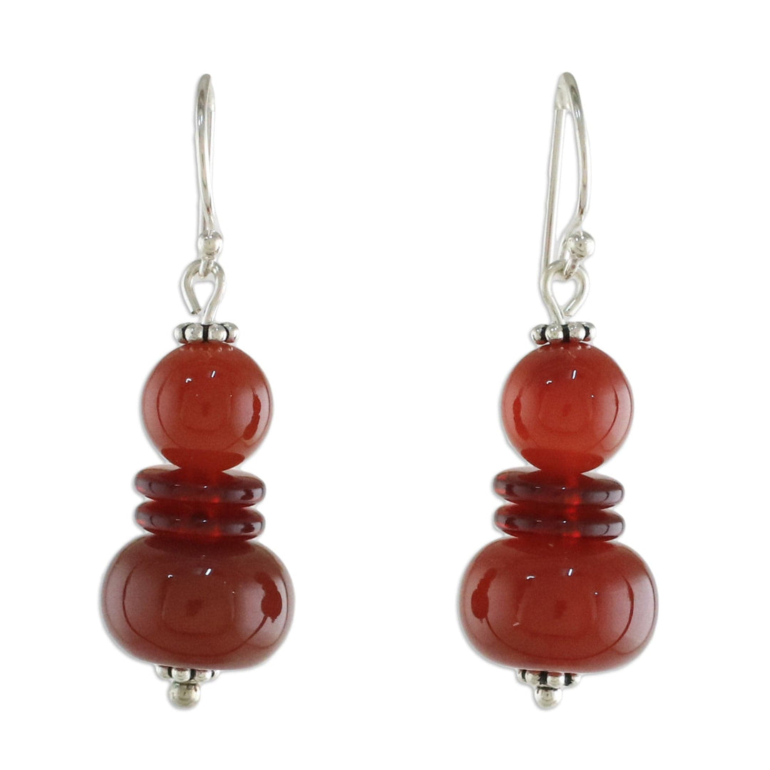 Carnelian Beaded Dangle Earrings from Thailand - Fiery Memory