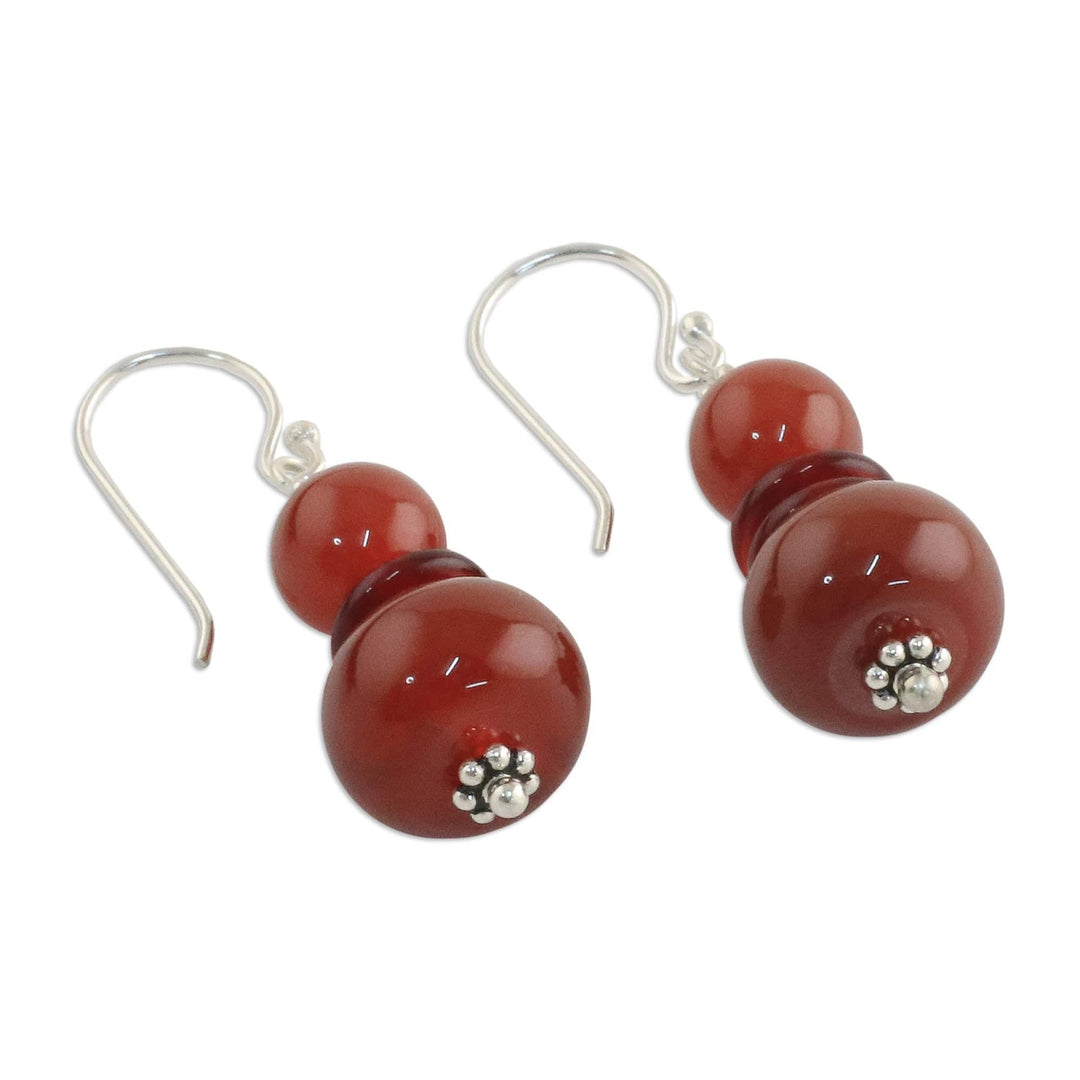 Carnelian Beaded Dangle Earrings from Thailand - Fiery Memory