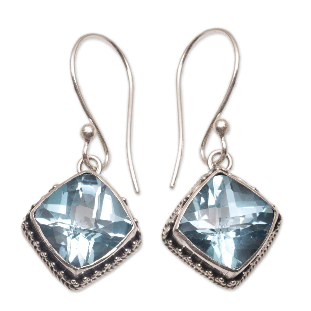 Blue Topaz and Silver Bubble Motif Dangle Earrings from Bali - Eyes of Pura