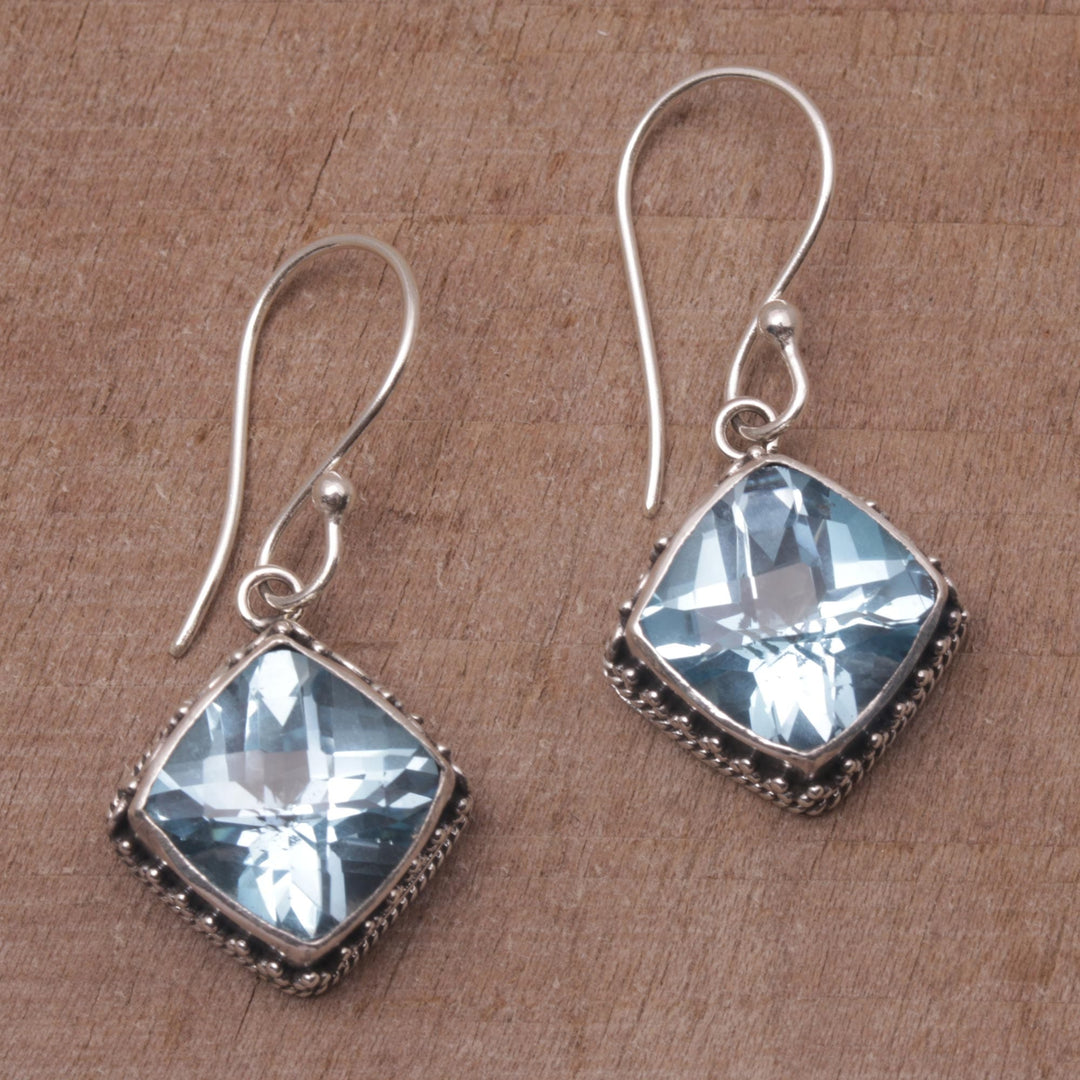 Blue Topaz and Silver Bubble Motif Dangle Earrings from Bali - Eyes of Pura