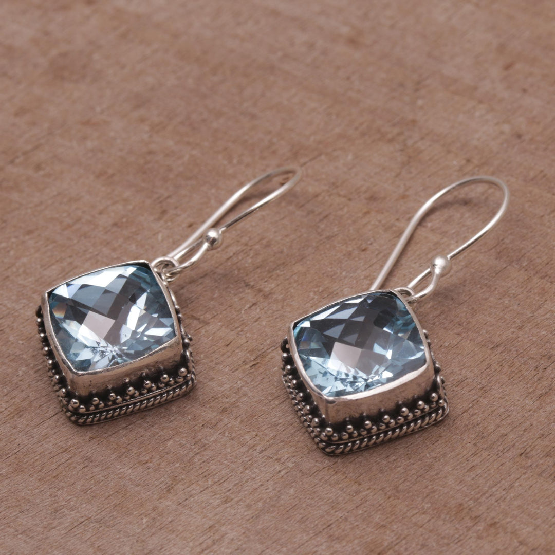 Blue Topaz and Silver Bubble Motif Dangle Earrings from Bali - Eyes of Pura